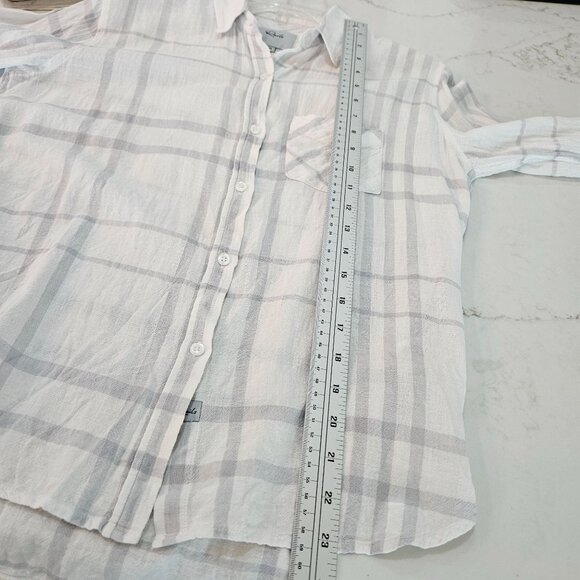 Rails Charli White/Coin Plaid Button-Up Shirt Size XS Oversized Linen Blend - Picture 10 of 10